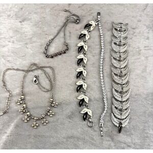 Silver‎ Tone Necklace Bracelet Set Lot 7.5" 7"8" 6.5" 16"